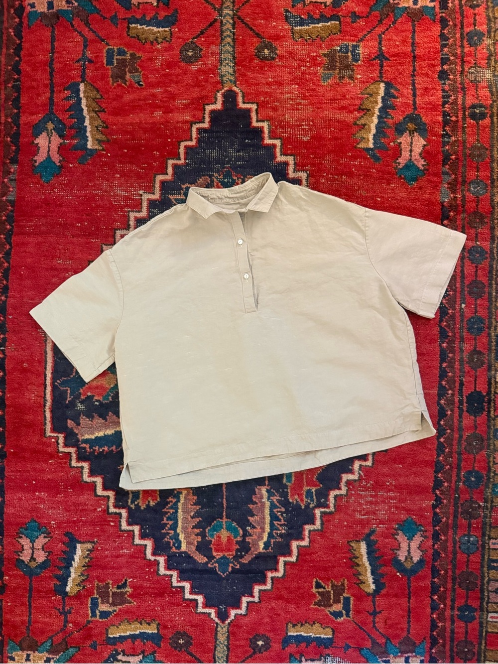 ASCIARI Ametista Popover Shirt - Cotton / Linen / Silk - 1 XS - Beige - $420